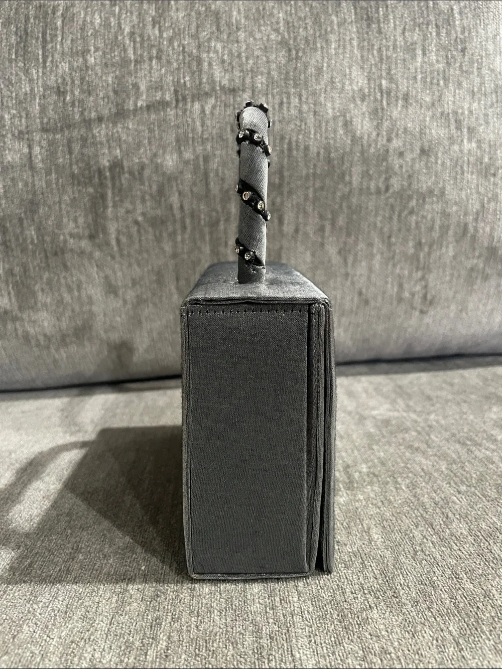 Vintage Gray Satin Structured Evening Mini Box Bag
